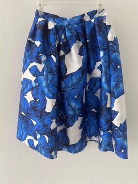 Blue Floral A-Line Midi Skirt